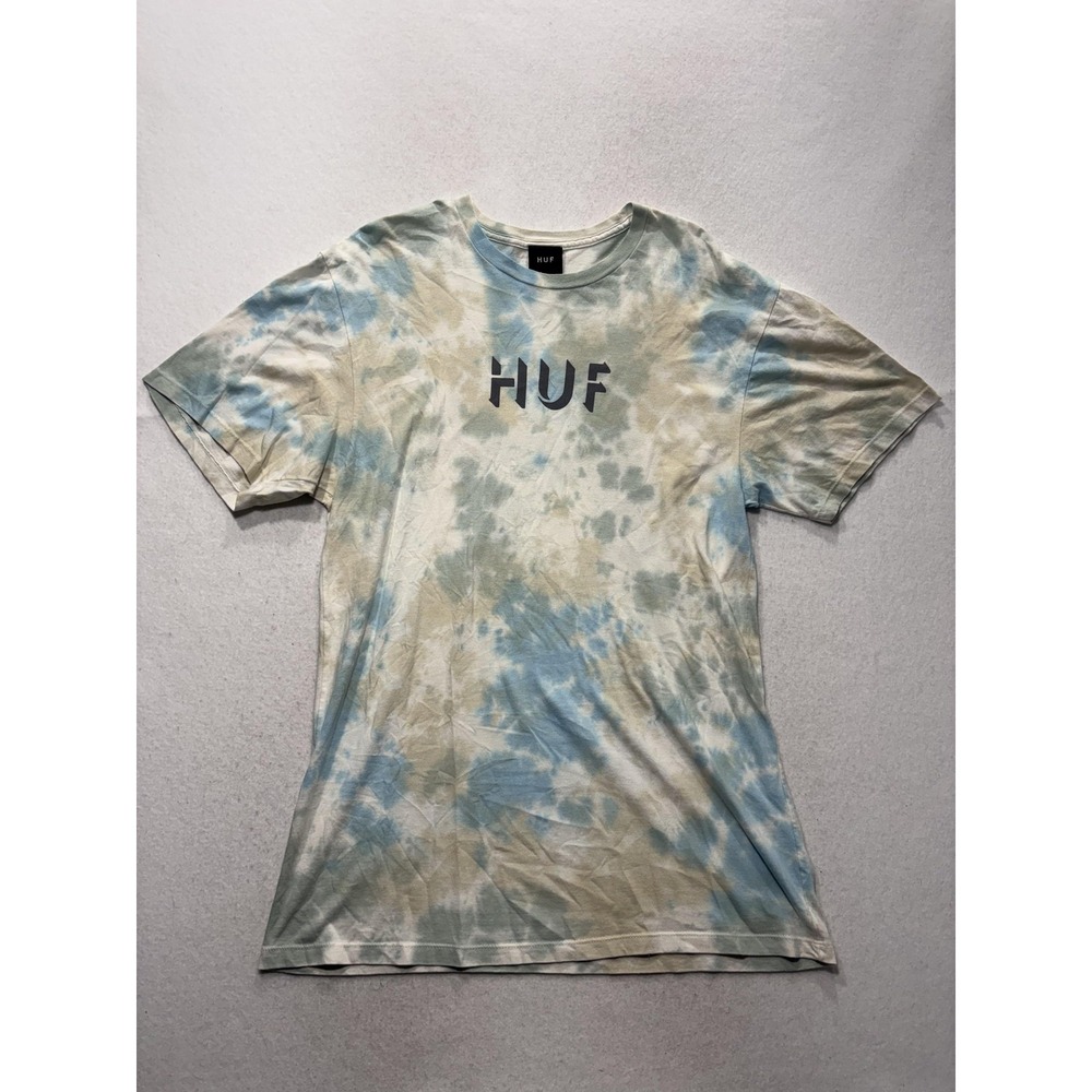 HUF Shirt Mens Large Multicolor Tie Dye Logo Graphic Tee Streetwear Short Sleeve
